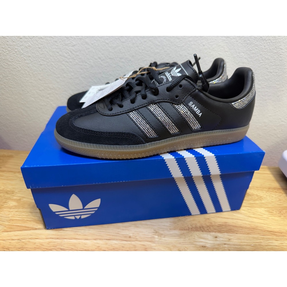 Adidas Samba OG J Kids Black‎ Silver Rhinestone Sneakers KK1974 Size 5.5Y NEW